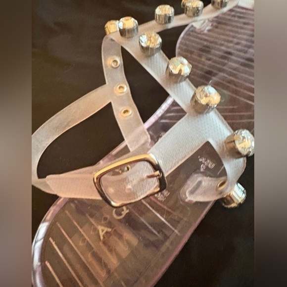 Aqua clear translucent, slingback, studded, open toe, T strap, jelly sandal - Picture 5 of 9